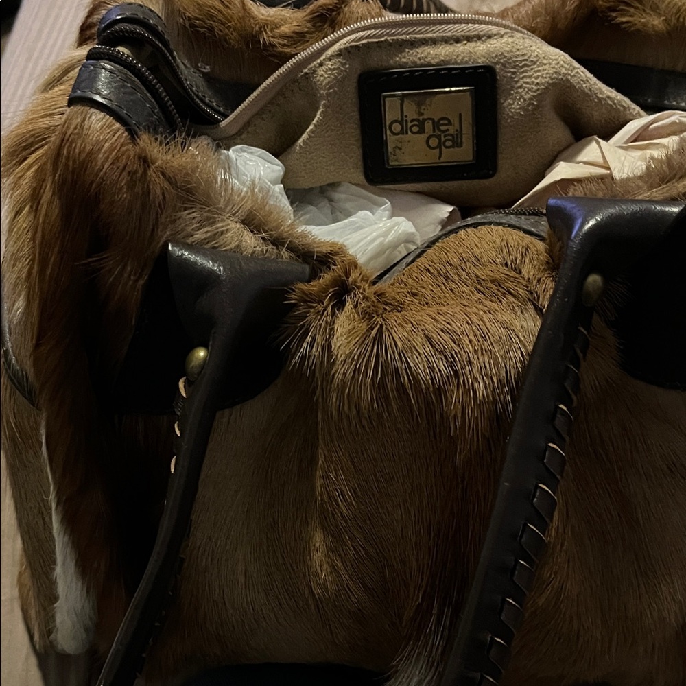 Diane Gal Fur-Trim Brown Satchel - Picture 2 of 3